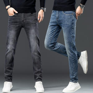 2024 nouveau européen hommes jean chic doux Denim <span class=keywords><strong>pantalon</strong></span> pour automne hiver mi épais élastique ample droit décontracté grand nom lavé - Product Image 1