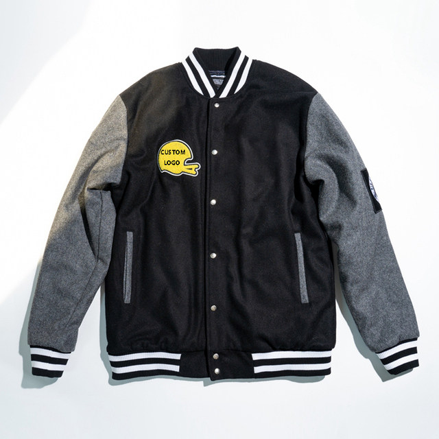 Men'S Quilted University Letterman Fall Winter High Quality Casual Stand Collar Windproof Custom Wool Bomber Varsity Jacket Mens