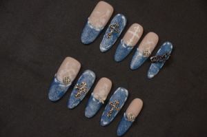 Lujo hecho a mano medio LongSquare almendra diseño Gel prensa <span class=keywords><strong>uñas</strong></span> 3D manicura artificial dedos - Product Image 4