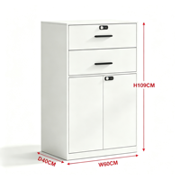 Armoire de classement métallique autoportante blanche moderne avec serrure à code, grande capacité de rangement, 2 tiroirs, pour bureau, maison, école, salon, salle à manger
