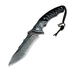 มีดพับ Damascus VG10 Core ระดับอุตสาหกรรม สำหรับกิจกรรมกลางแจ้ง กู้ภัย พกพา EDC ตั้งแคมป์ พร้อมปลอกหนัง - Product Image 1