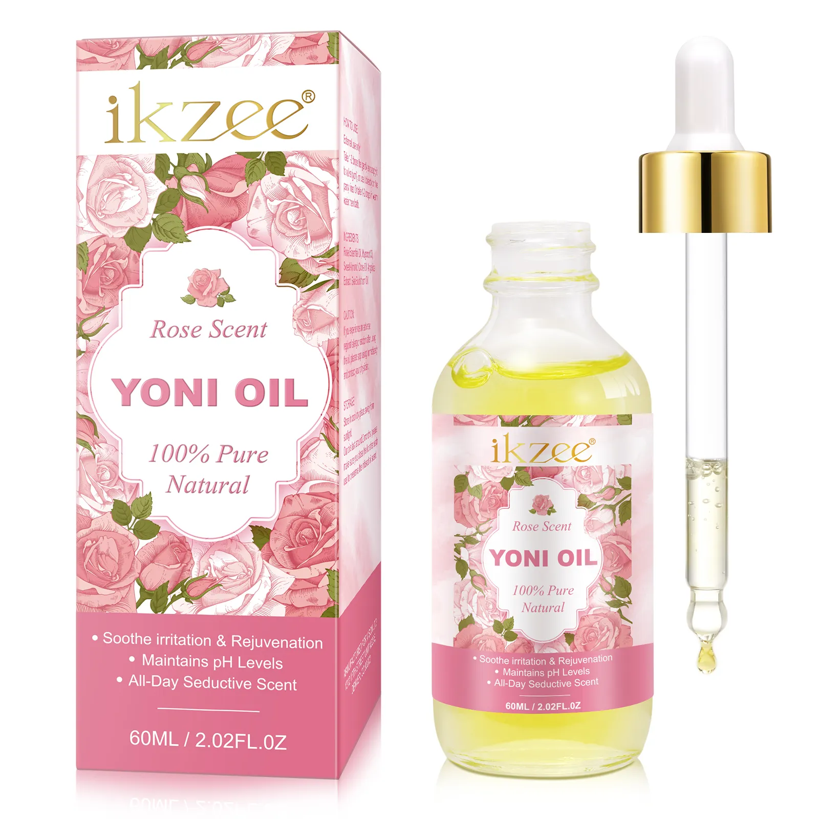 Ikzee giảm viêm bôi trơn thân mật bộ phận 60ml nhãn hiệu riêng bán buôn tùy chỉnh Hữu Cơ Yoni tinh dầu, Yoni quan hệ tình dục dầu