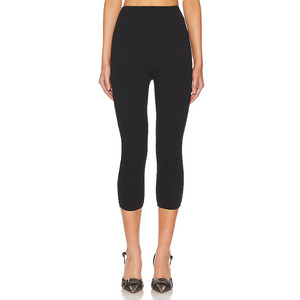 Pantalons Capri en Coton à <span class=keywords><strong>Taille</strong></span> <span class=keywords><strong>Haute</strong></span> pour Femmes, Imprimés, à Devant Plat, Coupe Courte, avec Techniques de Broderie, Couleur Unie - Product Image 1