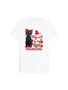 T-shirt da donna My Cat Is My Valentine, casual, vestibilità ampia, girocollo, manica corta, 100% cotone, stampa floreale - Product Image 1