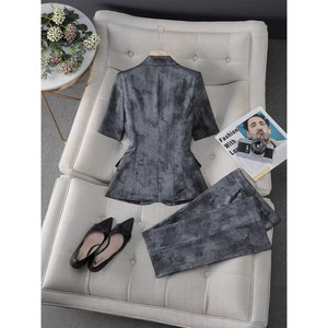 Women's Casual Short Sleeve Blazer And Flared Pants Set Crepe Breathable Commute Style My82312101 - Product Image 2