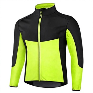 Veste de cyclisme noire et vert citron pour homme, avec fermeture éclair intégrale, manches longues, coupe-vent, vêtements de sport, maillot de vélo VTT - Product Image 1