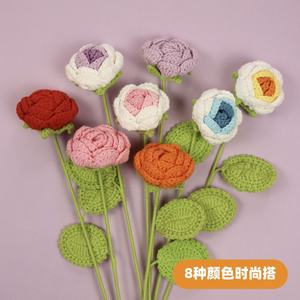 ช่อกุหลาบประดิษฐ์ทำจากเส้นด้ายขนสัตว์ก้านกุหลาบถักโครเชต์ - Product Image 2