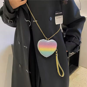 New Fashion Genuine Leather Peach-<b>Heart</b> <b>Shaped</b> Women's Handbag with Zip Closure Stylish Hand Chain <b>Bag</b> - Product Image 4