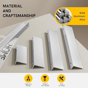 Poignées de tiroir dissimulées en alliage d'aluminium nickel brossé, poignées de meuble modernes avec vis pour tiroirs de cuisine - Product Image 3