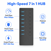 7 Portlu Güçlendirilmiş USB 3.0 Hub 5Gbps 7x USB-A Portları Ayrı Ayrı Güç Anahtarları ABS Malzeme Stokta Mevcut 12 Ay Garanti