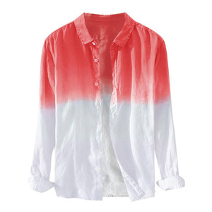 <span class=keywords><strong>Camicia</strong></span> a Maniche Lunghe con Sfumatura <span class=keywords><strong>Arancione</strong></span> per Uomo, Blusa Traspirante in Cotone e <span class=keywords><strong>Lino</strong></span> per Autunno e Primavera - Product Image 2