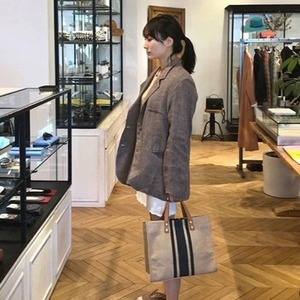 Women's Tote <b>Bag</b> <b>Canvas</b> Navy Blue And Black Stripes <b>Large</b> Capacity Magnetic Buckle Everyday Use Summer 2024 - Product Image 3