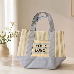 Embroidery Customized Logo Printed Large Oversized Canvas Tote Ribbon Zipper Closure for Weekend <b>Gym</b> Active - Product Image 1