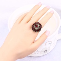 Bague de mariage cristal de nouvelle collection, tendance, pour femmes, Vintage, Look rond, couleur or, mosaïque rouge, bijoux turcs