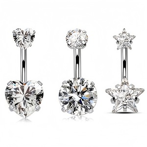 Anneau de nombril double tête en acier inoxydable, forme cœur, serti de diamants, bijoux de piercing tendance pour femme - Product Image 1
