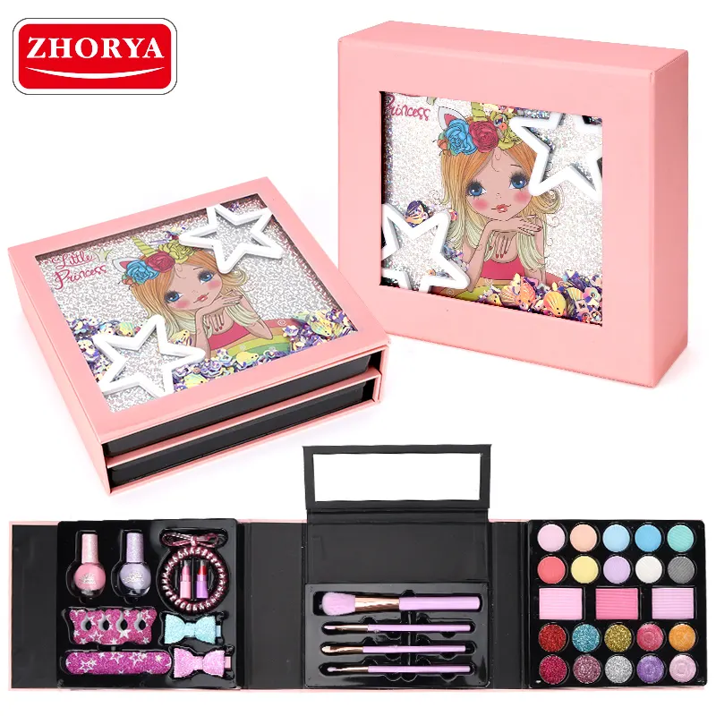 Zhorya Girls Play House Toys Make Up Set Maquillaje lavable Niñas Juguete con espejo