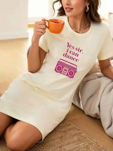 Vestido de mujer elegante de talla grande hasta la rodilla con estampado de radio 'YES <span class=keywords><strong>SIR</strong></span> I <span class=keywords><strong>CAN</strong></span> DANCE', estilo camiseta, ODM, para primavera - Product Image 2