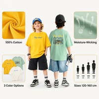 Kaos Anak Laki-laki Korea Kerah Bulat 100% Katun Bernapas Menyerap Keringat Lengan Pendek Longgar Streetwear Musim Panas Ukuran