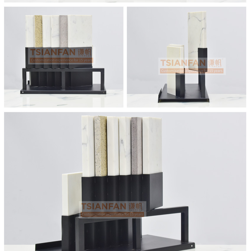 2023 New style tile sample display artificial stone slab granite burning stone retail marble table top stone display stand