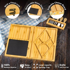 <b>Cheese</b> deli tray <b>set</b> - foldable server tray, foldable bamboo <b>cheese</b> tray with 4 <b>knives</b> - Product Image 3