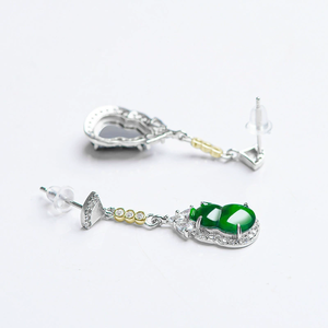 Pendientes de Plata S925 con Jadeíta Natural de Grado A, Color Amarillo-Verde, Forma de Loto, Estilo Femenino - Product Image 3