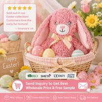 Jolie Peluche Lapin Rose à Poils Bouclés, Longues Oreilles, avec Nœud en Ruban, Doux et Câlin, Cadeau de Pâques, Vente en Gros OEM