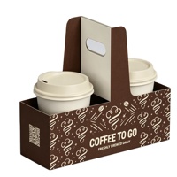 Support de tasses à café jetable personnalisé en papier recyclable pour 2 tasses, avec poignée, finition mate, écologique