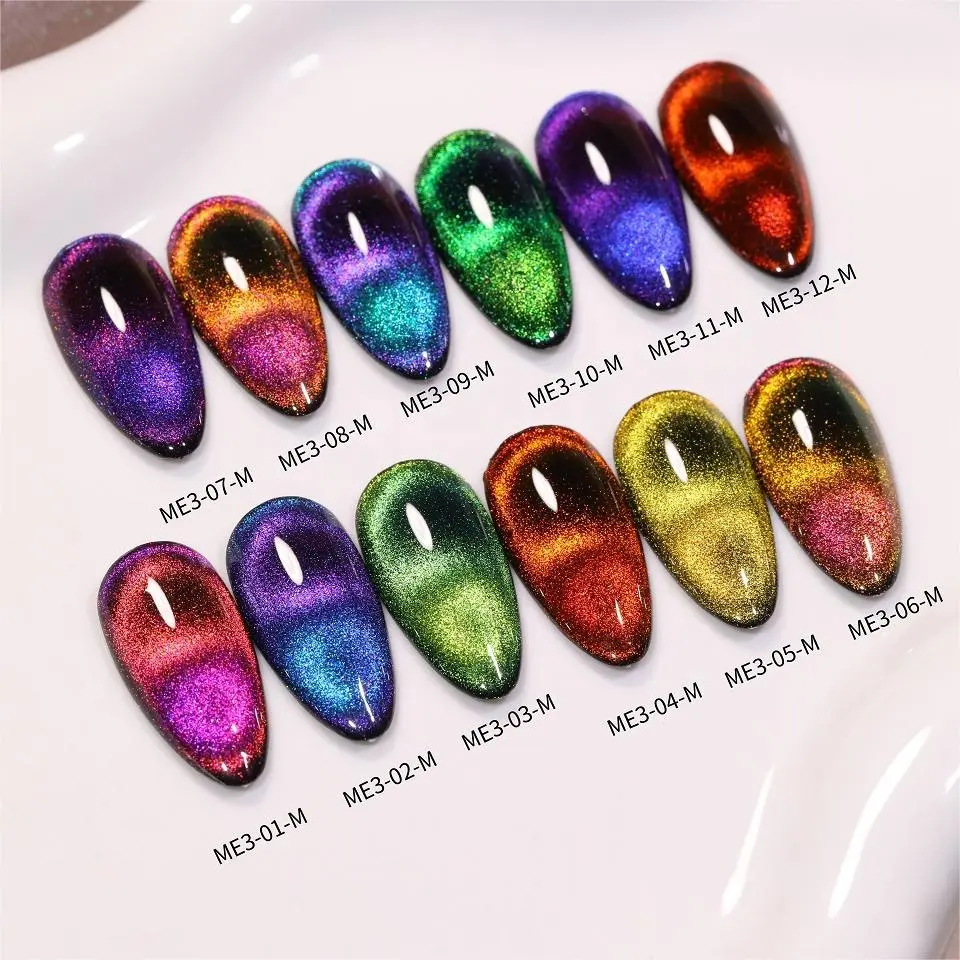 Nail Supplier Glitter Fireworks Cat Eye Nail Gel 15ml 12 colors Soak Off Magnetic 9D Cat Eye Gel Polish