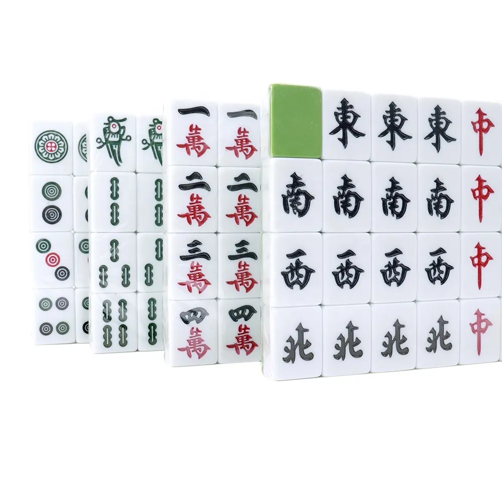 Großhandel benutzer definierte Luxus chinesische Mahjong Fliesen setzt 144 Stück 30mm Form größe mit grün weiß zweifarbig für Tischs piele