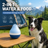 Bouteille d'eau multifonctionnelle 2-en-1 pliable en silicone souple avec abreuvoir et mousqueton anti-fuite pour chien de compagnie