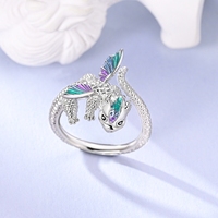 MULA Bague ajustable en argent sterling 925 Original Fire Dragon Blossom Flower Clover Open Design Bijoux de mariage pour femme Cadeau