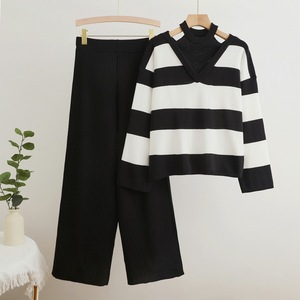 Ensemble 2 pièces pour femme : Pull ample en maille ajourée à manches longues et pantalon côtelé confortable avec cordon de serrage – Vente en gros - Product Image 2