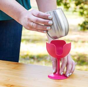 Coppia di Calici da Vino di Lusso in Acciaio Inox Lucidato, Stelo Alto, Finitura Argento, Infrangibili, Ecologici, con Impugnatura Ergonomica per Bar - Product Image 4