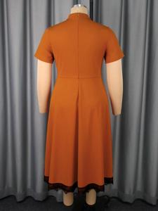 Abito Casual <span class=keywords><strong>da</strong></span> Donna Vintage a Contrasto Colore, Maniche Corte, Patchwork in Pizzo, Marrone, Linea ad A, Taglie Forti, Lunghezza <span class=keywords><strong>Midi</strong></span>, Formale per Chiesa - Product Image 6