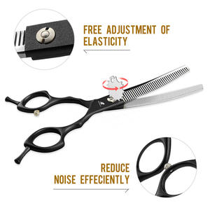 Tijeras de Entresacar para Mascotas de Acero Inoxidable con Hoja Curva de Dientes Tipo Espina de Pescado, Mango Estilo Medon de 6.5 Pulgadas, Color Negro - Product Image 2