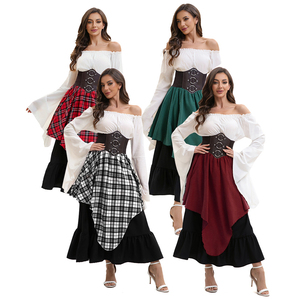 Abiti da ballo medievali in 4 colori, abito asimmetrico con top con cintura, costumi lunghi da pirata per Halloween da donna - Product Image 1