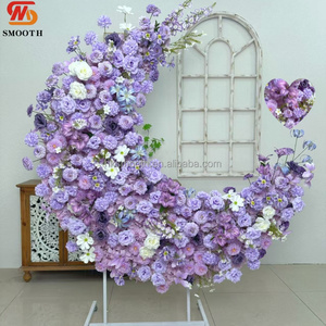 Forever Love 2026 Wedding Trend Movable Moon Shape Rose Flower Arch <b>Backdrop</b> with Flower <b>Stand</b> - Product Image 4
