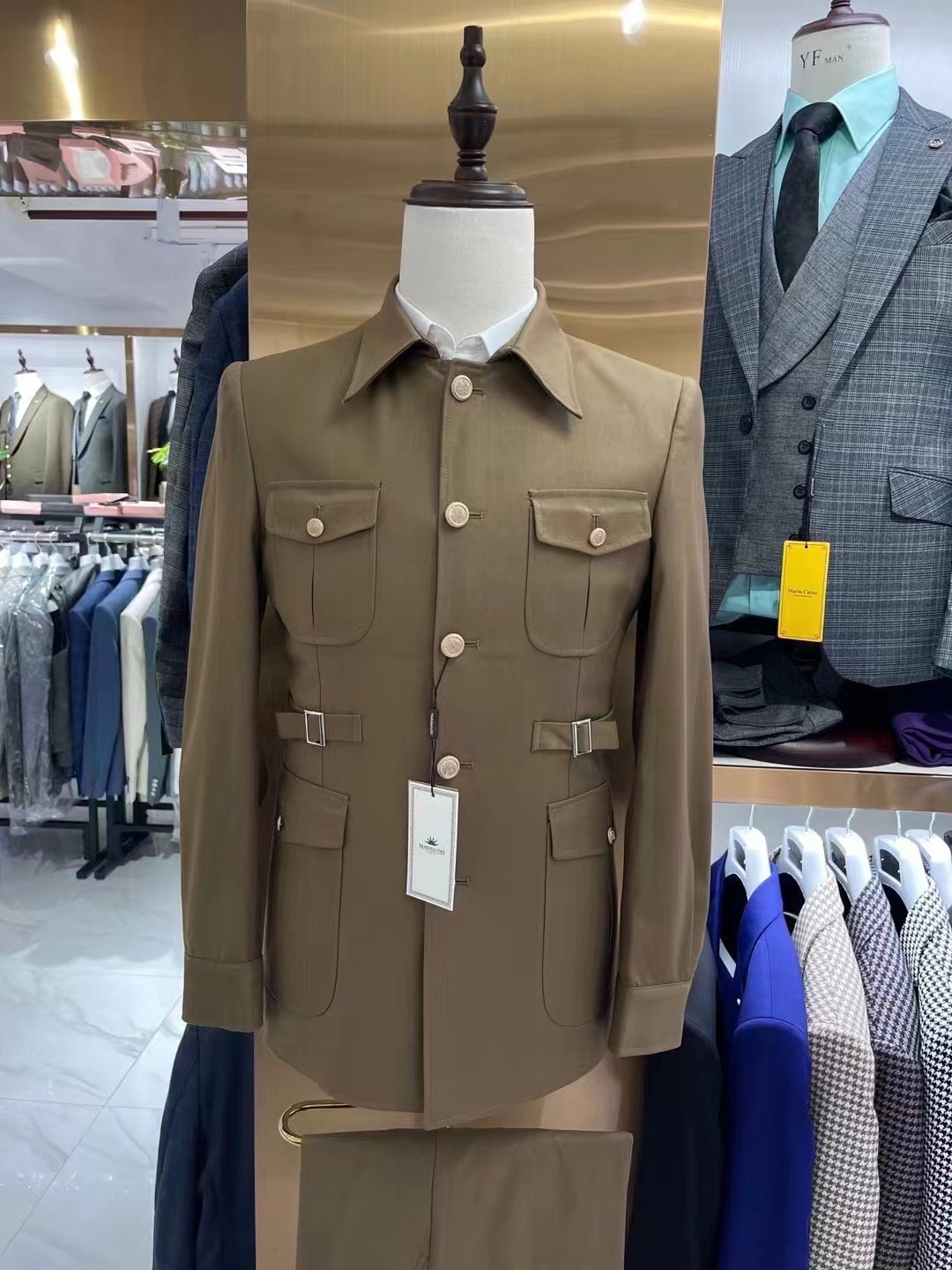 Marrón-2 piezas/juego-Chaqueta + pantalón