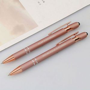 Stylet et stylo à bille rétractable 2-en-1 personnalisé pour écrans tactiles, corps métallique, encre noire 1,0 mm, cadeau idéal - Product Image 2