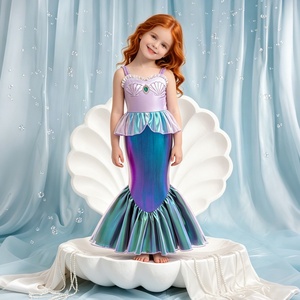 MQATZ Costume da <span class=keywords><strong>Sirena</strong></span> Ariel per Bambine, Vestito di Halloween in Spandex con Coda di Pesce e Pizzo, Costume da <span class=keywords><strong>Principessa</strong></span> per Spettacoli - Product Image 3
