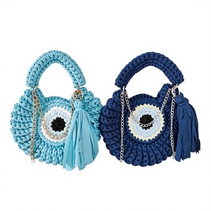 Bolso de Hombro Hecho a Mano de Ganchillo para Bodas y Fiestas, Color Sólido, Media Luna, con Borlas, Ligero, Impermeable y Ecológico - Product Image 2