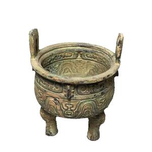 Антикварная китайская бронзовая курильница-трипод, ритуальный сосуд в архаичном стиле с узором таоти, коллекционный предмет декора - Product Image 1