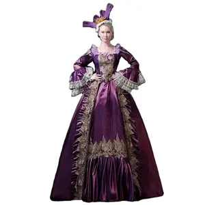 Robe de thé médiévale vintage pour femmes violets gris Cosplay Costumes classique européen carnaval fête rétro Rode robe de réunion en dentelle