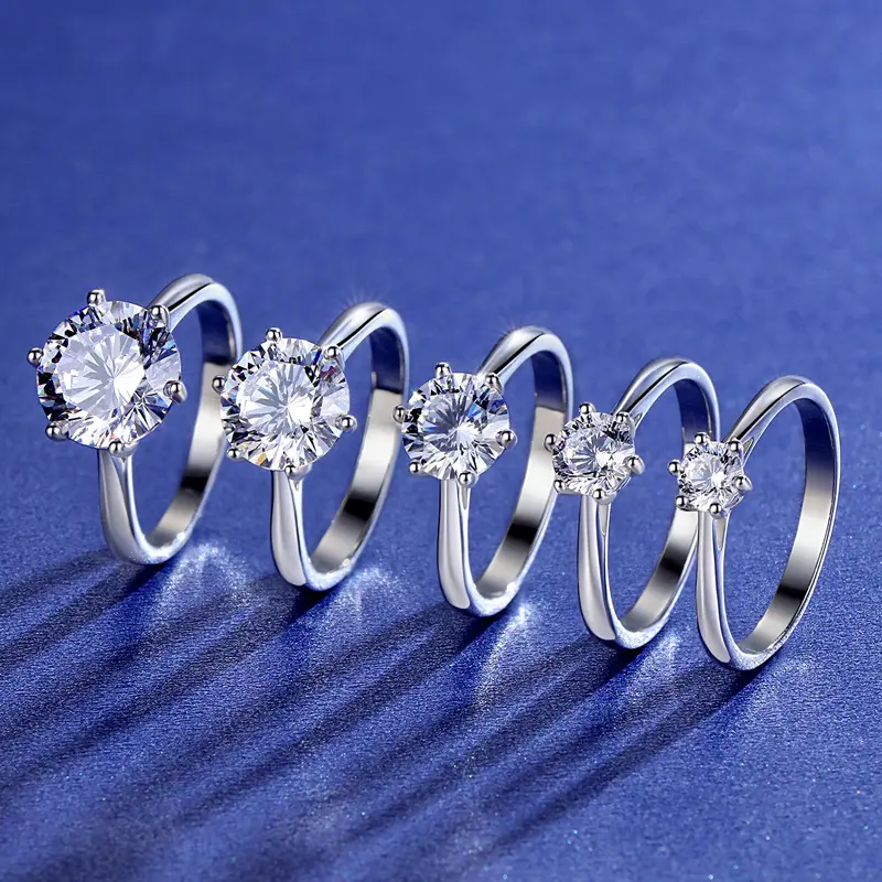 Anel de prata esterlina 925 Gra Certified VVS Joias finas Moissanite Diamante Anel de noivado de seis pinos para mulheres Anel de casamento solitário