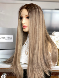 Free Shipping 22" Silky Straight Slavic European Hair HD Lace Top Jewish Kosher <b>Wig</b> With Eartaps In Stock - Product Image 4