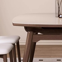 Zayshine Table Moderne Nordique de Luxe avec Pieds en Bois Massif, Table Pliante Rétractable, Pierre Synthétique Marbrée, Mobilier de Restaurant