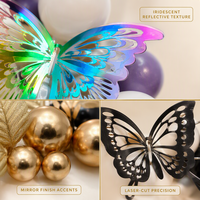 Kit de 28 décorations 3D multicolores en forme de papillon et de feuille pour gâteaux, ensemble de décoration métallique pour anniversaires et mariages