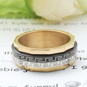 European Style <b>Titanium</b> Steel <b>Ring</b> Gold Geometric Pattern Unisex Fashion Jewelry Rotating Design Gift for Men Women - Product Image 4