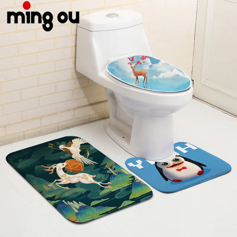 Badezimmer Dekor Toilette Close stool Zubehör 3 Stück Badezimmer Boden matte Teppich Sets mit benutzer definierten Logo Print Blank für Sublimation matten