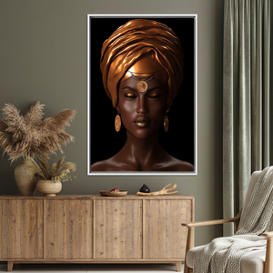Boho African Woman Stained Glass Printed <b>Canvas</b> Artwork, Elegant Wall Decor,WHITE <b>FRAMED</b> <b>CANVAS</b> - Product Image 3
